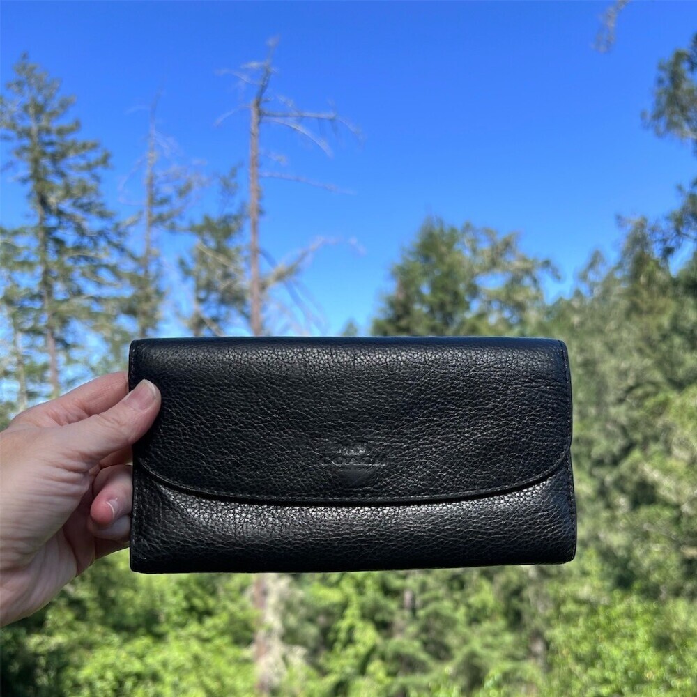 VINTAGE COACH Black Trifold Wallet Pebble Leather with Gold Hardware AUTHENTIC
